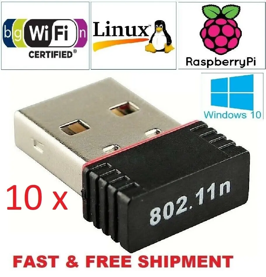 10 x Wi-Fi Network Adapter, Mini USB Wireless Adapter (Data Rate Up to 150Mbps, 802.11n, Black) for Windows, MAC, Linux, XP, Computer Accessories, Traveling Use
