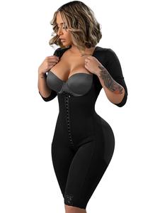Snatched Body | Stage 1 Colombian Faja with Arm Shaper | Open Bust Full Body Bodysuit | Elbow Compression Sleeves | Butt Lifting + Waist Sculpting | Zero Hip Compression | 3 Hook Levels