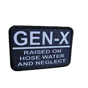 gen x raised on hose water and neglect meme RED 2"x3" morale patch with hook and loop backing