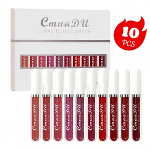 10 Pcs Liquid Matte Lipstick Lipgloss Set for WomenDark Deep Bright Ruby Blood Brick Plum Mauve Rose Redlabiales mate 24 horas originale matte larga duracion 24Hour Lipstick Long Lasting Beeswax Gift