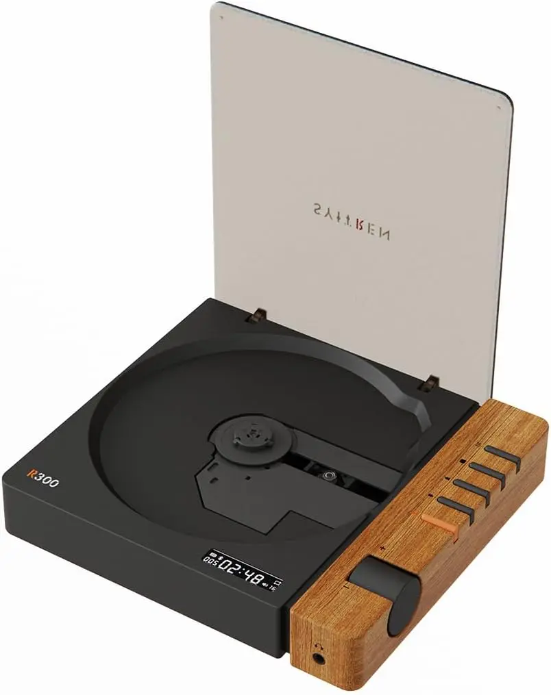 R300 CD Player Portable  Desktop Retro CD Players for ,Without Speakers, Rechargeble  Small Compact  CD Player,SPDIF Out,Brown