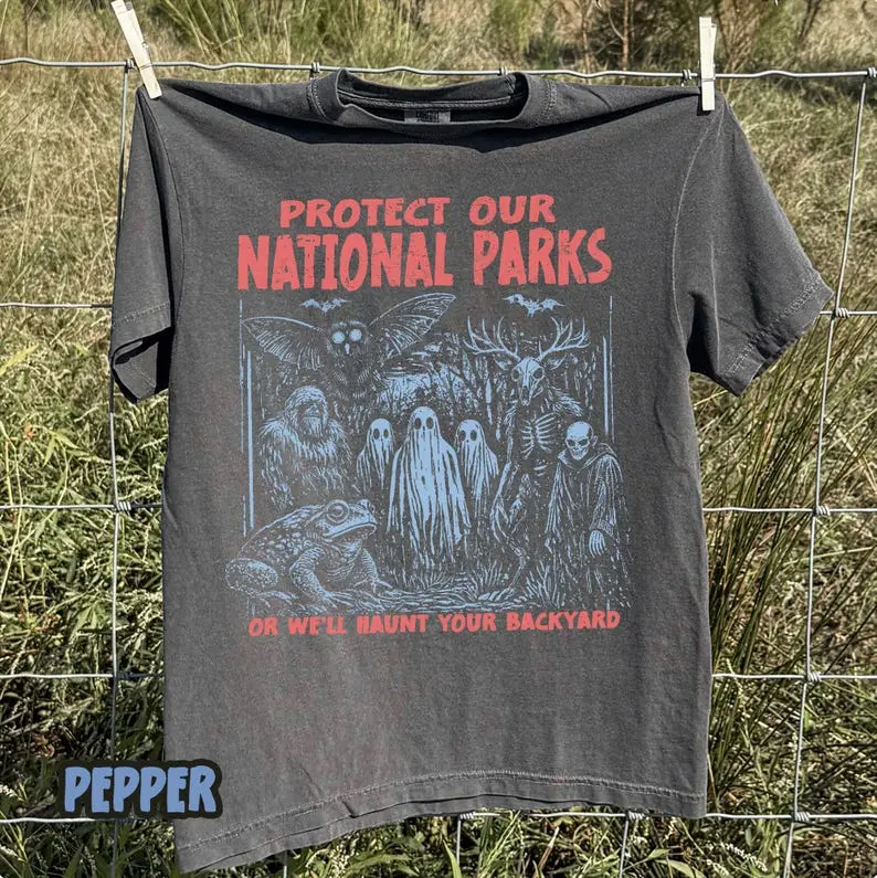 Comfort Colors Cryptid Creatures National Parks TShirt, 90s Protect Our Parks Vintage Camping Hiking Tee