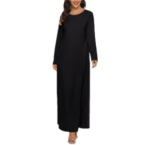 2025 New Muslim Clothes for Worship Service Basic Style Long Sleeve Inner Wear round Neck Dress Djellaba