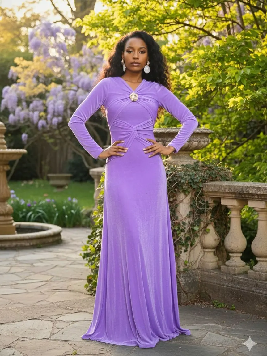 WENRY Women's Elegant V-neck Rushed Waist Long Sleeve Maxi Dress for Evening Party Weddings Formal Womenswear