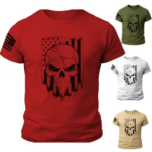 New Men's Distressed American Flag Skull T-Shirt for Men Distressed USA Gym Tee unisex shirt