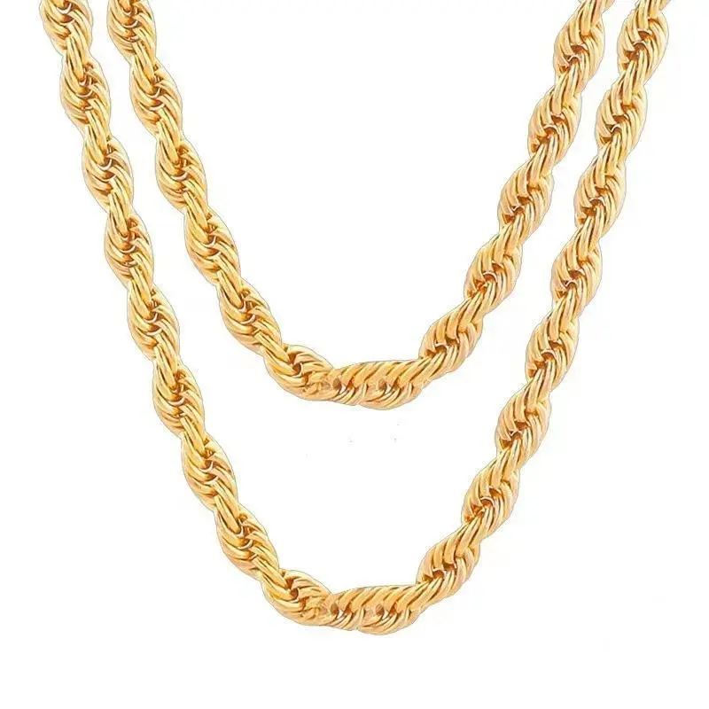 18K gold-plated cord chain necklace, 24 inches long, 6mm/8mm wide, faceted design, security clasp, unisex, ideal gift for men and fashion enthusiasts.