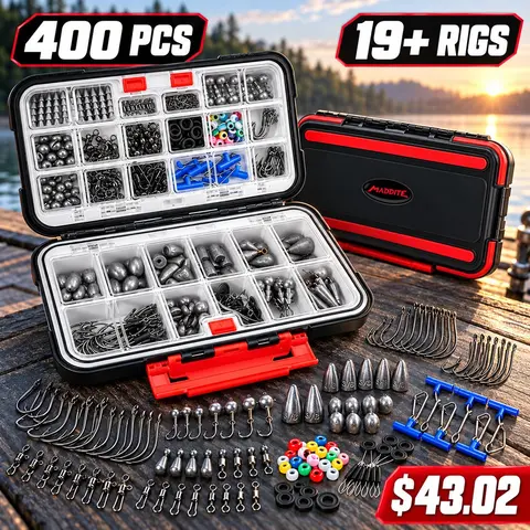 KastKing MadBite Fishing Kit –71/143/182/265/400PCS Complete Tackle Set with Hooks, Sinkers, Bobbers & Storage Box for Bass, Trout & Panfish Fishing Practice Casting Lure