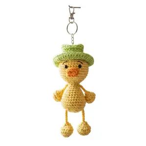 Kawaii Handmade Crochet Duck Keychain, 100% Cotton Craftsmanship, Hat-Attached Cute Pendant Accessory for Keys, Bags, Keychain Kawaii