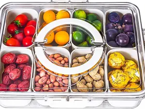 Divided Serving Tray with Lid and Handle - Snackle Box Charcuterie Container for Portable Snack Platters - Clear Organizer for Candy, Fruits, Nuts
