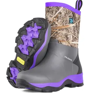 Trudave Rubber Rain Boots for Women, Waterproof Anti-slip Breathable Mid-calf Women's Work Boots for Gardening Fishing Comfortable Shoe Purple