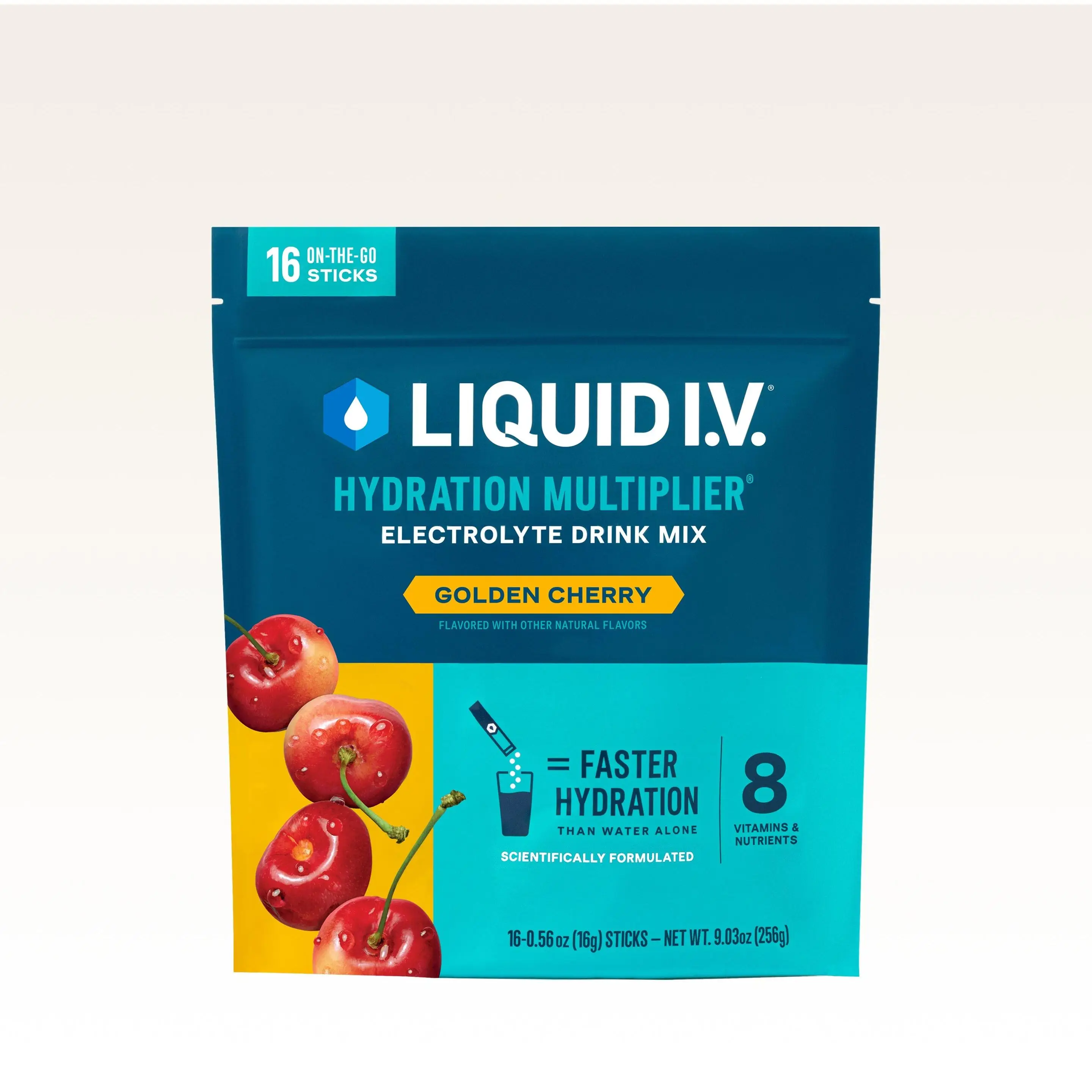 Liquid I.V. Hydration Multiplier - Golden Cherry - Hydration Powder Packets | Electrolyte Powder Drink Mix | Convenient Single-Serving Sticks | 8 Vita