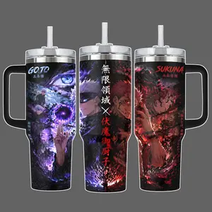 Gojo Satoru x Sukuna Jujutsu Kaisen Anime Stainless Steel Insulated Tumbler With Handle & Straw Lid 20oz 40oz Full Wrap Infinity vs Malevolent Shrine Design Travel Mug
