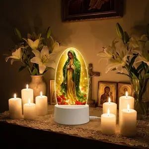 Warm Light Guadalupe Virgin Prayer Lamp USB Powered - Enhance Your Home Decor with a Spiritual Atmosphere, Great for Baptism Celebrations and Daily Worship. This Religious Home Accent Doubles as a Thoughtful New House Gift, Promoting Peace in Living Rooms