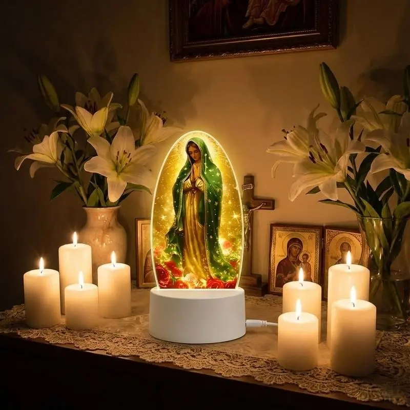 Warm Light Guadalupe Virgin Prayer Lamp USB Powered - Enhance Your Home Decor with a Spiritual Atmosphere, Great for Baptism Celebrations and Daily Worship. This Religious Home Accent Doubles as a Thoughtful New House Gift, Promoting Peace in Living Rooms