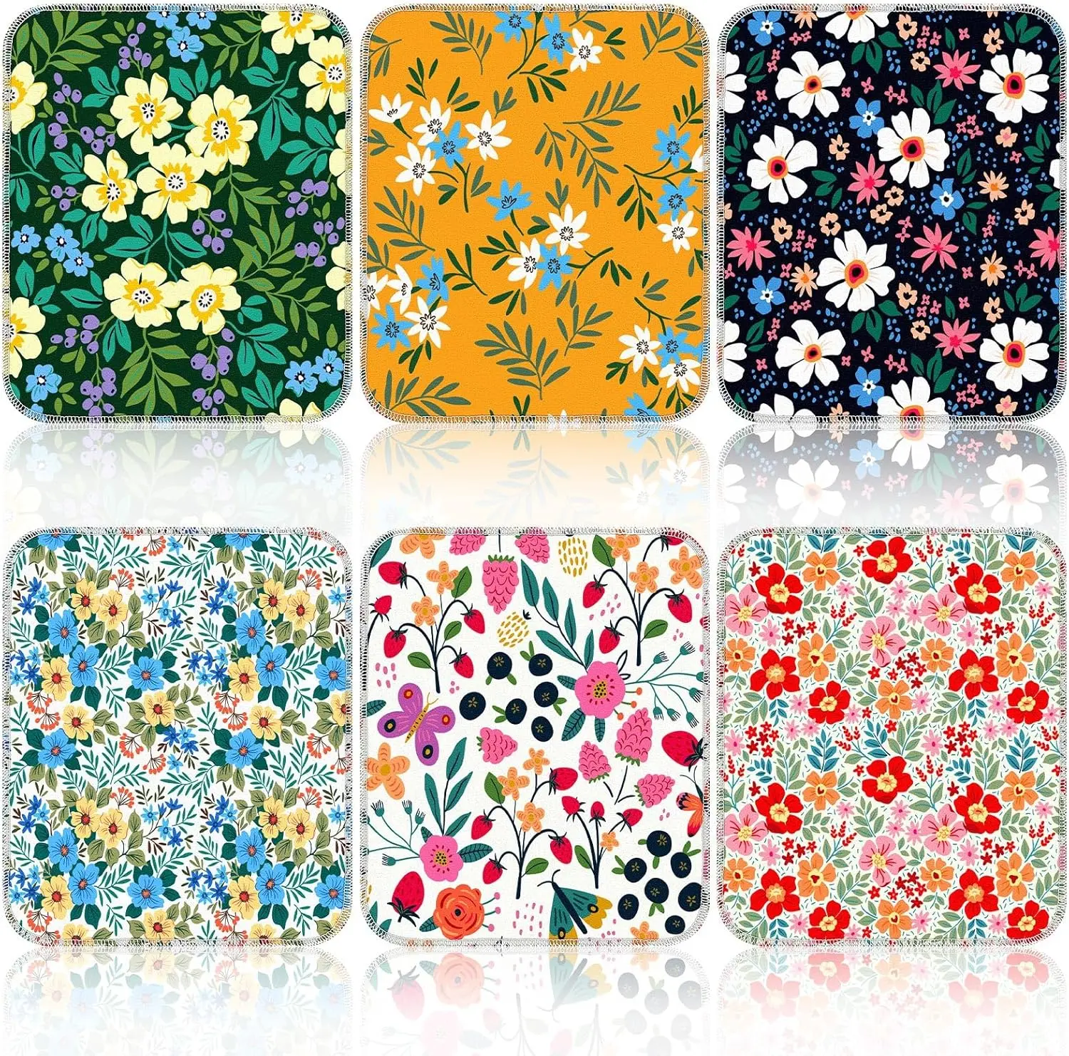 Reusable Cotton Flannel Kitchen Cleaning Cloths - Floral-Print, Multicolor 10x12 Inches Set of 6 Cardboard Rolls, Bathroom Cleaning Wipes, Home Care Household Supplies