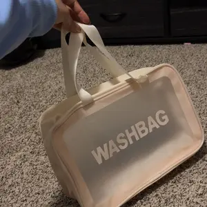 Large-Capacity Semi-Transparent Toiletry & Makeup Bag, Portable Travel Cosmetic Bag, Multifunctional Bath & Swimming Storage Bag, Waterproof Toiletry Bag