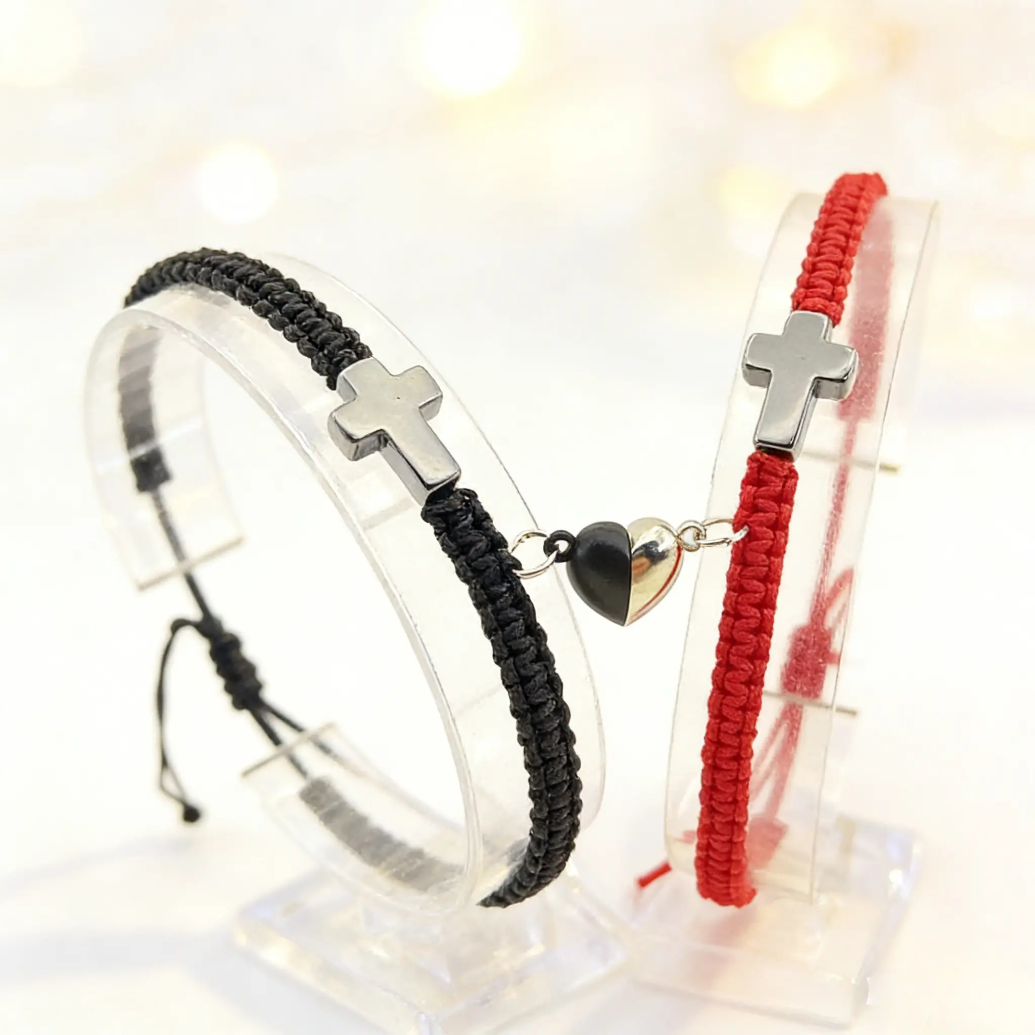 SOULARA Magnetic Cross Couple Bracelets | Matching Faith Jewelry | Adjustable Nickel-Free | Perfect Sentimental Gift | Fast US Shipping 2-5 Days