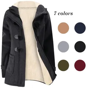 SHEEN Winter Jackets for Women Sherpa Lined Jacket Women Duffle Toggle Coat Hooded Fleece Jacket Long Sleeve Fitted
