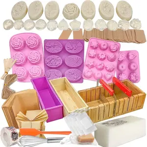 Soap Making Kit for Adults All-in-One Soap Making Supplies Includes Melt & Pour 2.2LBs Goat Milk Soap Base, Silicone Loaf Molds, Cutting Box Premium 500+PCS DIY Craft Supplies