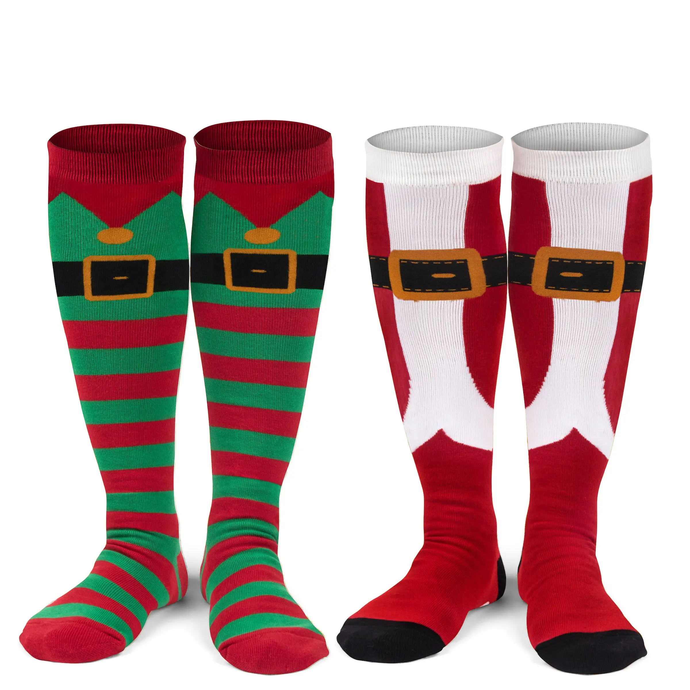 Santa & Elf Knee High Socks 2 Pack - Comfortable Fit for Holiday Celebrations