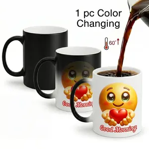 Thermosensitive Ceramic Mug Good Morning Heart Cup TransformationMagic Color - Changing  Mug, Perfect Birthday Gift for Women & Men,11 oz/330 ml, Coffee Mug Christmas Gift for Friends, Drinkware,Unique Christmas Gift for Friends