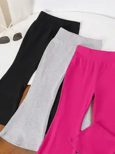 3-piece girls' knitted solid color pants, casual and comfortable, suitable for home play and sports, soft and elastic fabric, simple and versatile, machine washable and easy to maintain, practical combination of three colors, daily temperament and dressin