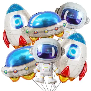 6-Piece Space Theme Foil Balloon Set with Astronaut, Rocket, and UFO for Kids Party Decor
