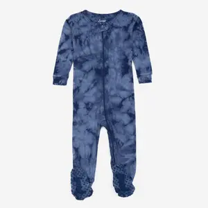 Leveret Footed Cotton Pajamas Tie Dye Navy Mix 3 Year