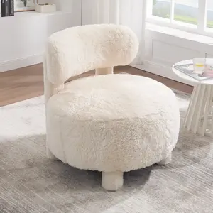 Vanity Makeup Desk Chair, Comfy Fluffy Modern Leisure Armless Chair for Makeup, Upholstered Fuzzy Vanity Chair for Women Girls Elegant Bedroom Chair for Girls  Upholstered Chair  with Wooden Legs for Vanity Room