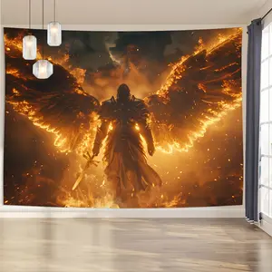 Armored Angel Tapestry Warrior Angel Backdrop Fantasy Theme Wall Hanging Photography Background Heroic Decor for Living Room Bedroom Indoor Outdoor Home Decoration