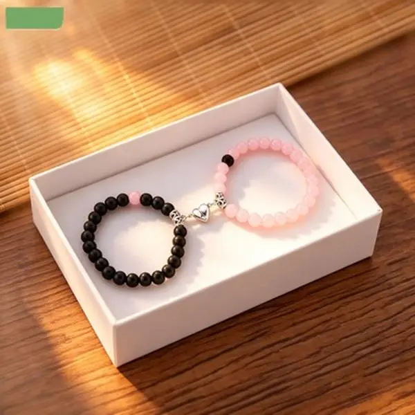 2-Piece Magnetic Couple Bracelets, Minimalist Metal Heart Matching Set for Romance - Unisex Friendship & Anniversary Gift, Two Piece Set, Matching Sets
