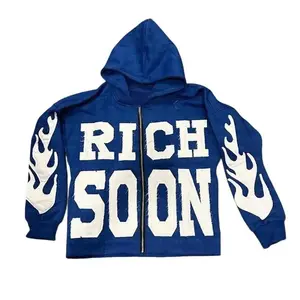Unisex Zip-Up Sweatshirt – Letter Patch Streetwear Hoodie for Fall/Winter, High Street Fashion Zipper Man