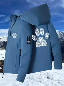 Men's Fashion Sporty Zipper Long Sleeve Windbreaker, Claw Print Loose Comfort Casual Jacket Hoodie, Sports Wear Multifunctional Pullover