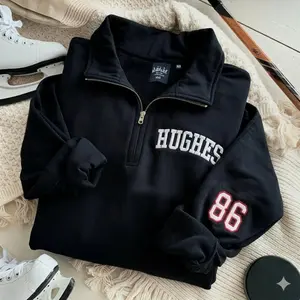 Custom Name Quarter Zip Sweatshirt, Personalized Varsity Pullover with Number, Custom Hockey Shirt, Women's Hockey, USA Hockey Sweatshirt