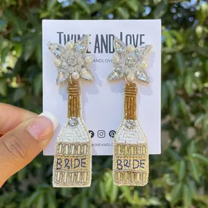 Bride Champagne Bottle Beaded Earrings