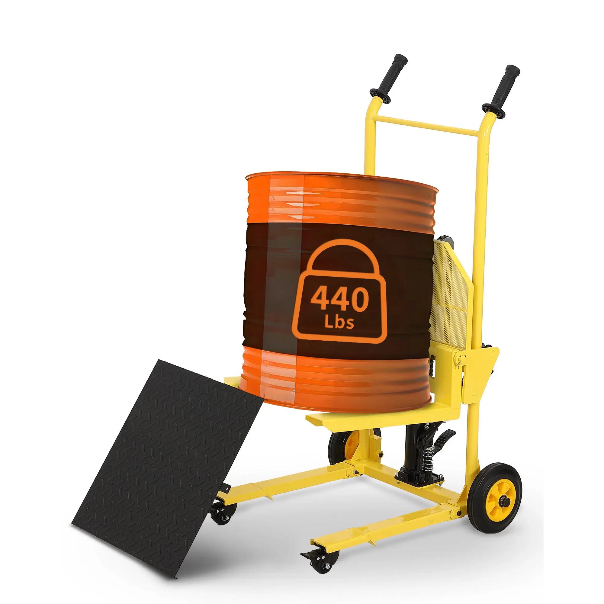 Hydraulic Material Lift Winch Stacker – 440 lbs Capacity – 36" Max Lift – Steel Platform Pallet Jack with Swivel Lockable Casters, Heavy Duty Truck Dolly for Warehouse & Industrial Material Handling