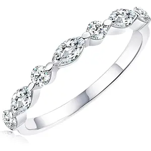 Moissanite Rings, Sterling Silver Ring White Gold Plated Half Eternity Wedding Bands for Women Her Size 5-10