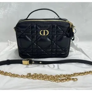 Pre-owned Christian Dior Caro Vanity Black Cannage Leather Crossbody Bag X418