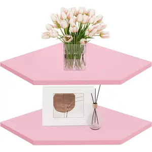 Corner Floating Shelves, Corner Wall Shelf with Cord Hole, 2 Tier   Corner Shelf for Bathroom, Bedroom, Living Room,