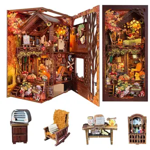Cozy Twilight Cabin DIY Book Nook 3D Puzzle Kit, Wooden Miniature House Model Handmade Craft, Desk Bookshelf Decor, Unique Gift for Book Lovers, Adults & Teens