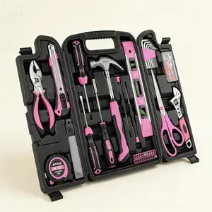 131-Piece General Household Hand Tool Kit with Storage Case, Pink Tool Set for Women, Reusable Plastic Tool Box, Durable and Portable Home Repair Tools, Complete DIY Accessories for Everyday Use