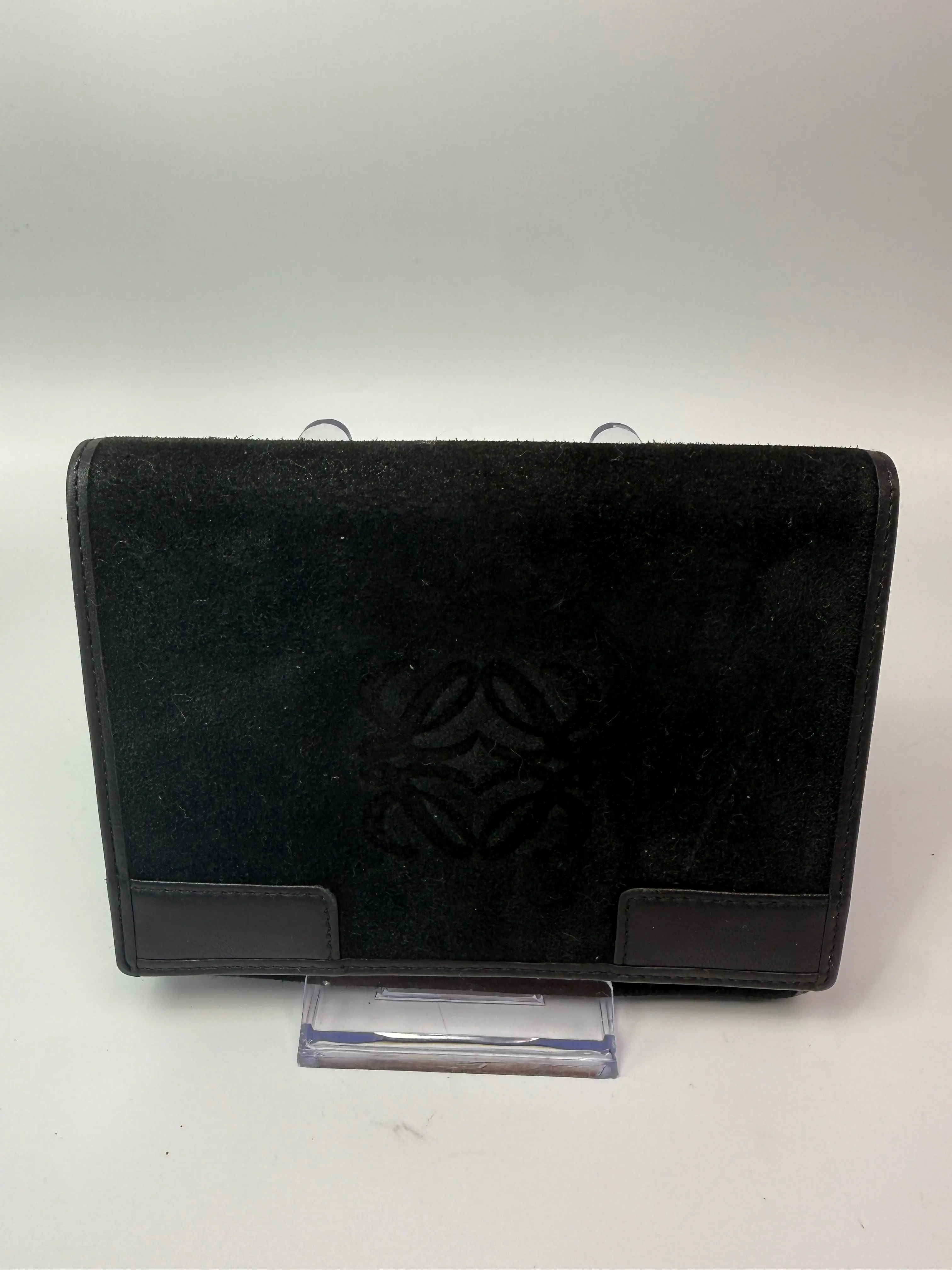 Pre-owned Loewe Suede Compact Wallet Black and Leather Trifold Wallet Unisex