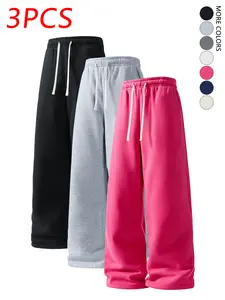 3 Pack Men's Solid Drawstring Loose Straight Sports Pants,Unisex Versatile Sweatpants,Casual Trousers,Comfortable Plain Joggers,Suitable For Daily Wear,For Fall Menswear,available in 3 pack & 1-pack options,Please place an order according to size chart