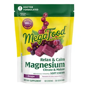 MegaFood Relax & Calm* Magnesium Soft Chews | Grape Flavor | Promotes Relaxation & Muscle Calm* | Dr. Formulated | 60 Chews