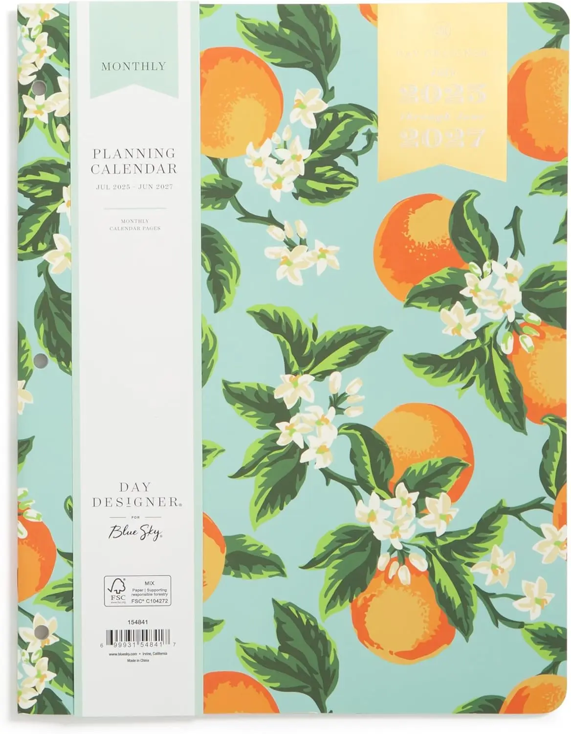 Blue Sky Day Designer 2025-2027 Monthly Academic Year 24 Month Planner Calendar July 2025 - June 2027 8.5" x 11" Flexible Cover Stapled Binding Orange Blossom Mint