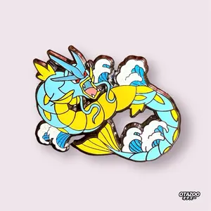 Gyarados Anime Pin Shiny Sea Dragon Enamel Pin - Thunder Leviathan Edition Collectible Pin Featuring Vibrant Blue and Yellow Design