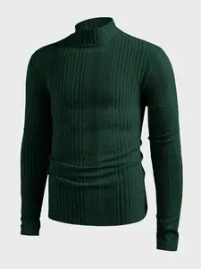 Men's Half-High Neck Sweater, Slim Fit Design, Fine Knit Fabric, Casual Basic Style, Comfortable Fashion for Daily Wear