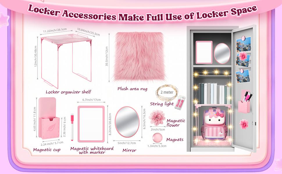 Locker Accessories Kit Included Locker Shelf Magnetic Mirror Pen Holder Whiteboard Marker Faux Fur Rug Light String and Magnet for Back to School Essentials Locker Accessories Kit Included Locker Shelf Magnetic Mirror Pen Holder Whiteboard Marker Faux Fur Rug Light String and Magnet for Back to School Essentials