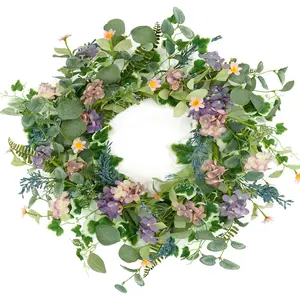 WreathDream Artificial Spring Wreaths for Front Door Summer Door Wreath with Purple Hydrangea Flowers for Front Door Indoor Outdoor Porch Farmhouse Home Wall Window Festival Wedding Decor