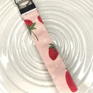 Cozy Printings Strawberry Wristlet Keychain 100% Cotton Fabric Handmade Gift for Mom Girlfriend or Yourself KeychainWristlet SmallBusinessLove Hand Wash Only Casual FloralAesthetic